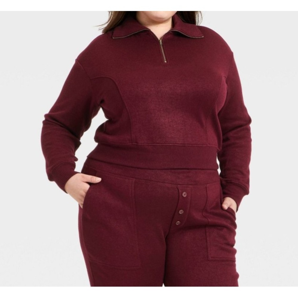 Women's Quarter Zip Pullover Sweatshirt - Universal Thread size XXL maroon